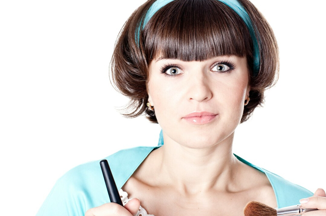 woman concealing product